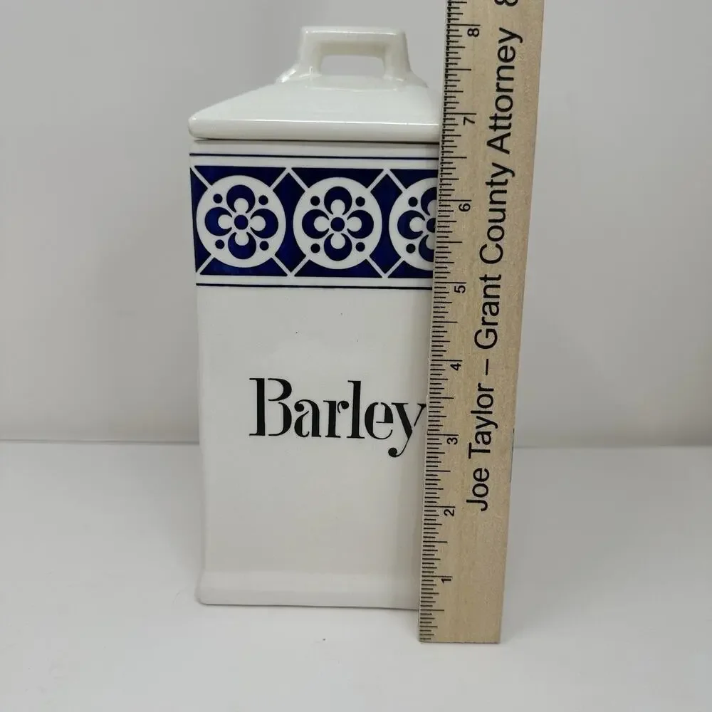 Antique German Porcelain Barley Kitchen Canister - Blue & White Norma Brand